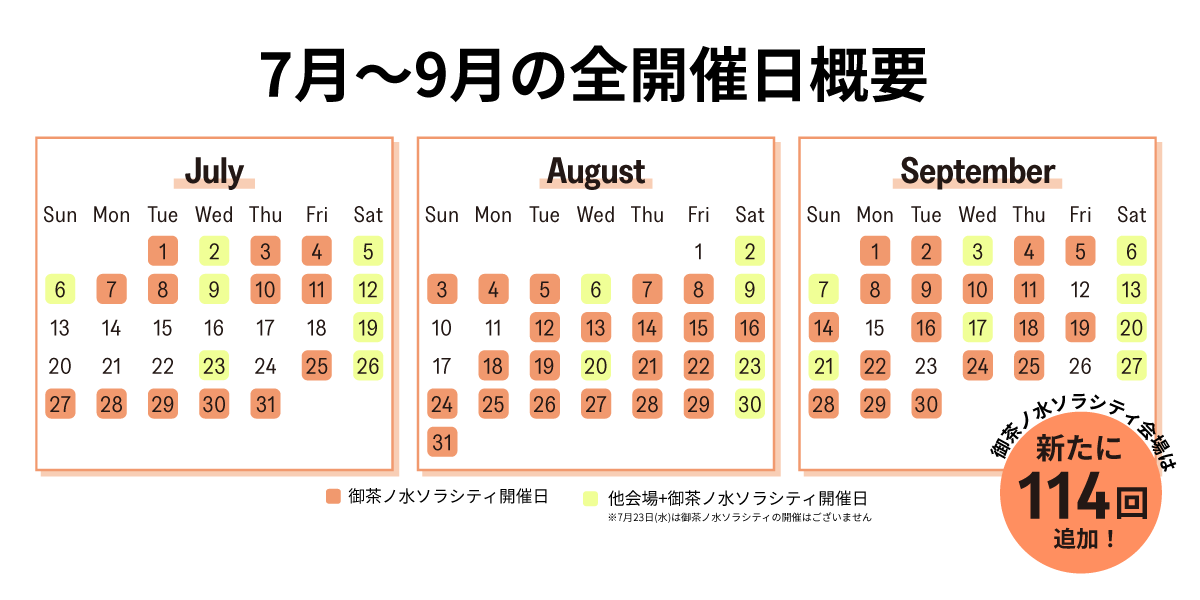 全会場7月から9月の実施