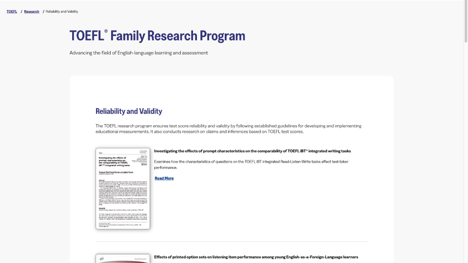 TOEFL® Family Research Program（US）