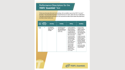 Performance Descriptors for the TOEFL Essentials test