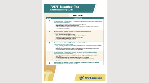 TOEFL Essentials test Writing Section Scoring Guide